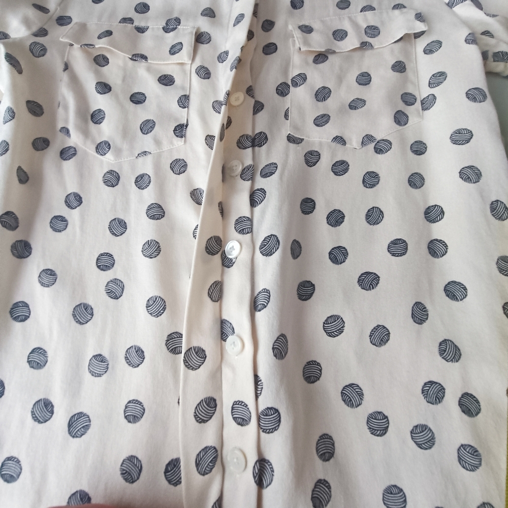 Derek Lam 10 Crosby 100% Silk Cream Blouse with Black Yarn-Spot Print Size XS - Picture 10 of 13